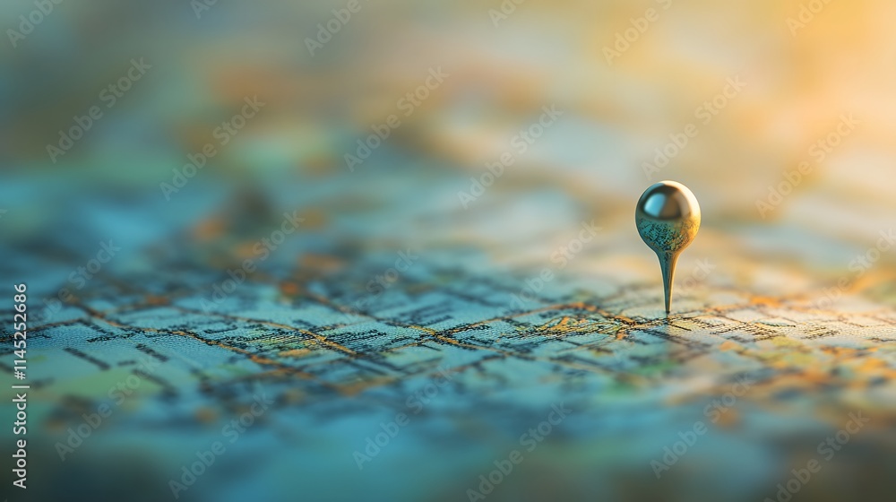 A pin perfectly aligned with intersecting coordinates on a minimalistic modern map. A pin perfectly aligned with intersecting coordinates on a minimalistic modern map.