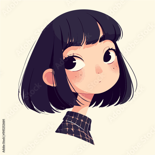 Fringe Hairstyle – A Bold and Stylish Flat 2D Vector Illustration for Contemporary Hair Design and Beauty

