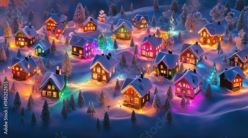 Pueblo nevado decorado para navidad