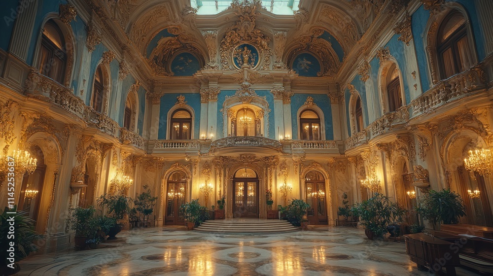Obraz premium A grand, opulent hall featuring intricate architecture and elegant lighting.
