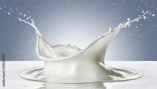 Dynamic White Milk Wave Splash with Splatters and Drops Captivating Cutout on Transparent Background for Creative Design Projects photo