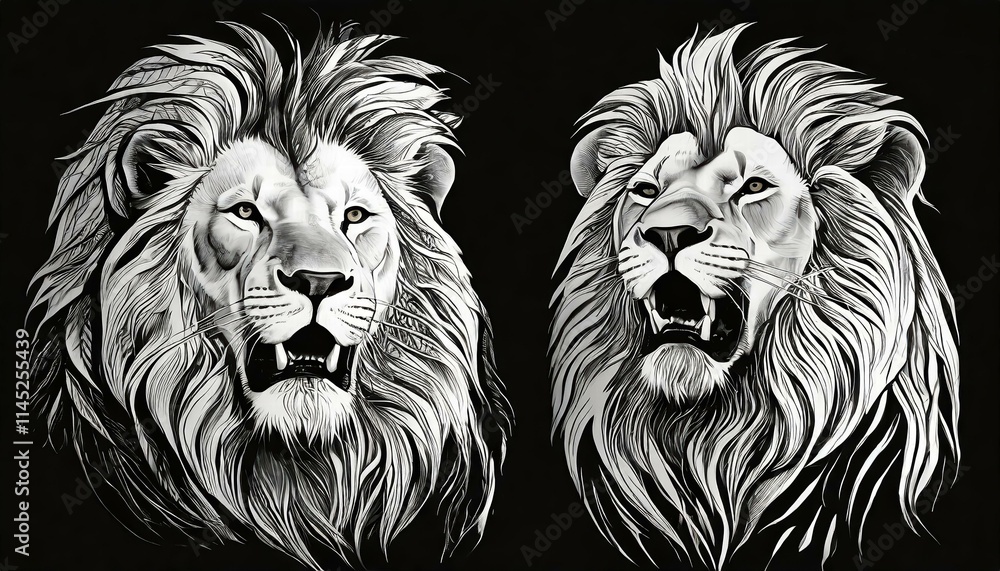 Majestic Wild Roaring Lion King Head Tattoo Set Front and Side View Predator Faces Stunning Black Lion Heads Design for Animal Lovers and Tattoo Enthusiasts Images Majestic Wild Roaring Lion King Head Tattoo Set Front and Side View Predator Faces Stunning Black Lion Heads Design for Animal Lovers and Tattoo Enthusiasts Images