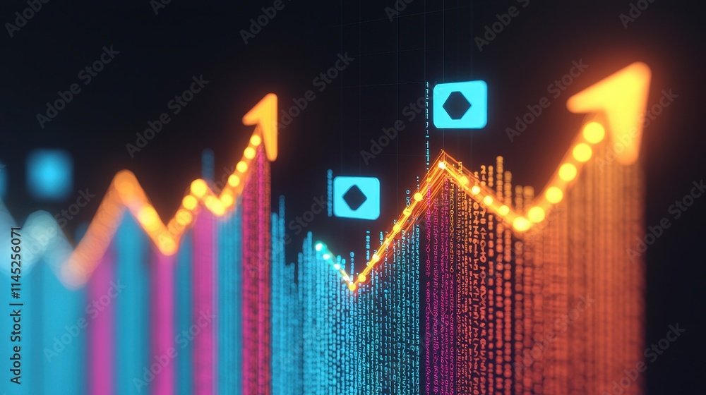 Fototapeta premium Abstract Digital Graph with Rising Trend and Data Visualization