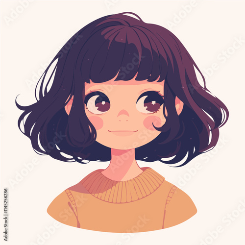 Wavy Bangs Hairstyle – A Stylish and Elegant Vector Illustration for Hair Design and Beauty
