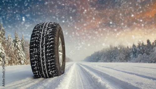 Winter Tires on Snowy Road Essential for Safe Driving in Harsh Winter Conditions, Ensuring Optimal Traction and Control on Icy Surfaces for All Vehicles