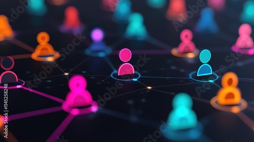 Colorful Digital Network of Connected Users in 3D Representation