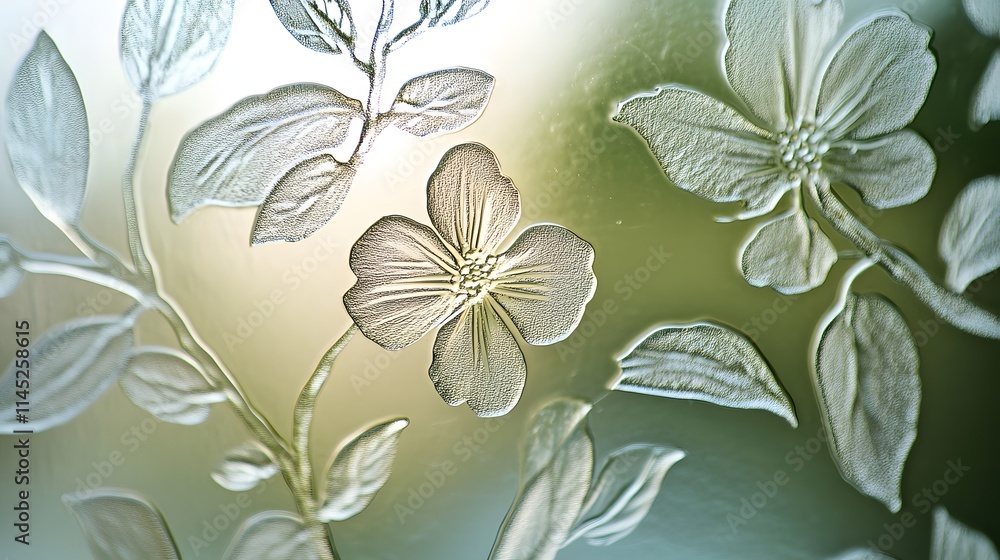 custom made wallpaper toronto digitalA photo of glass etched with botanical designs softly illuminated by diffused daylight.