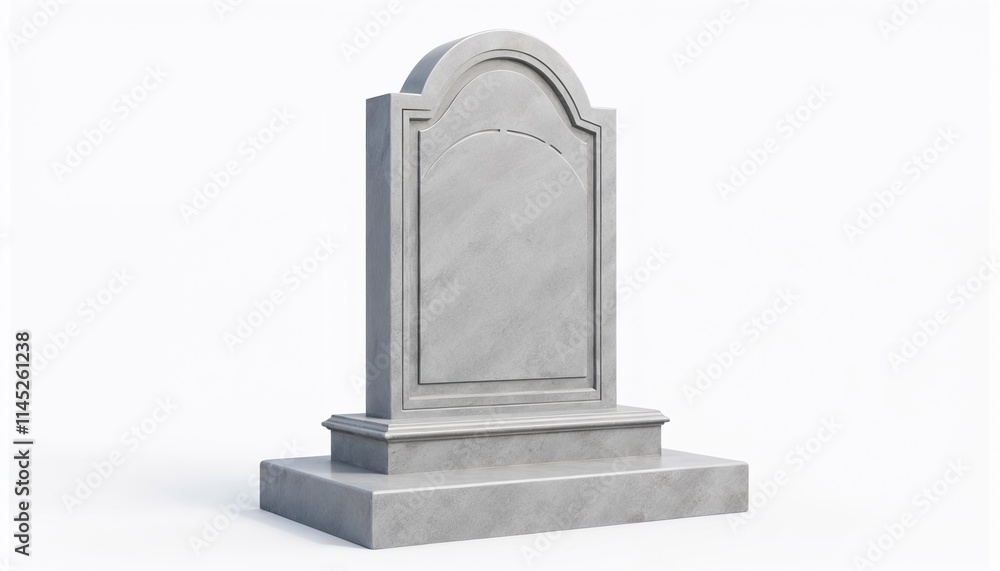 Gray marble gravestone with an arched top and layered rectangular base, featuring a classic memorial design Gray marble gravestone with an arched top and layered rectangular base, featuring a classic memorial design