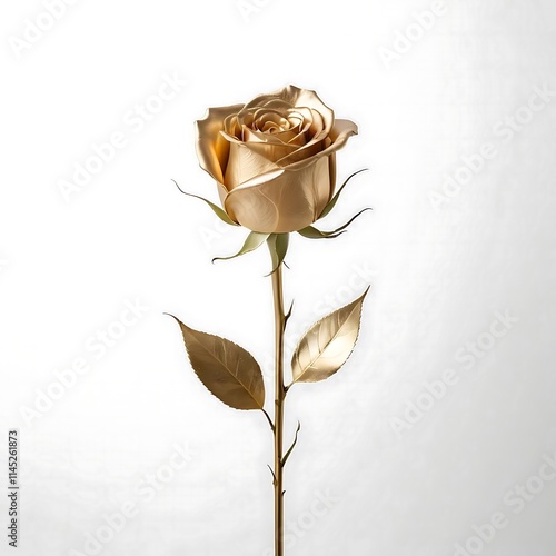 Golden Elegance A Single Metallic Rose on a White Backdrop