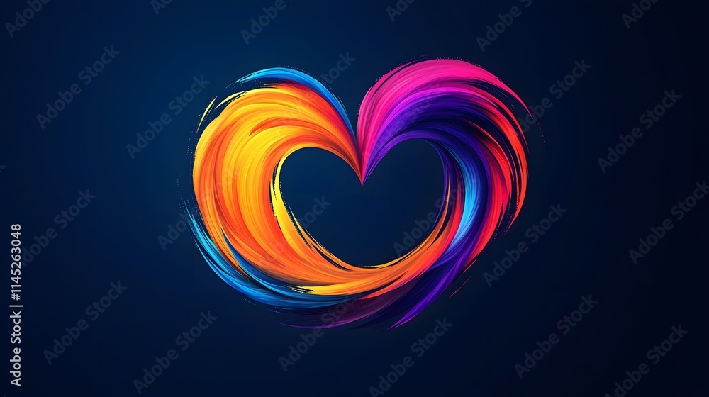 An abstract logo of a swirling brushstroke in vibrant colors forming a heart representing artistic passion. Elegant style. An abstract logo of a swirling brushstroke in vibrant colors forming a heart representing artistic passion. Elegant style.