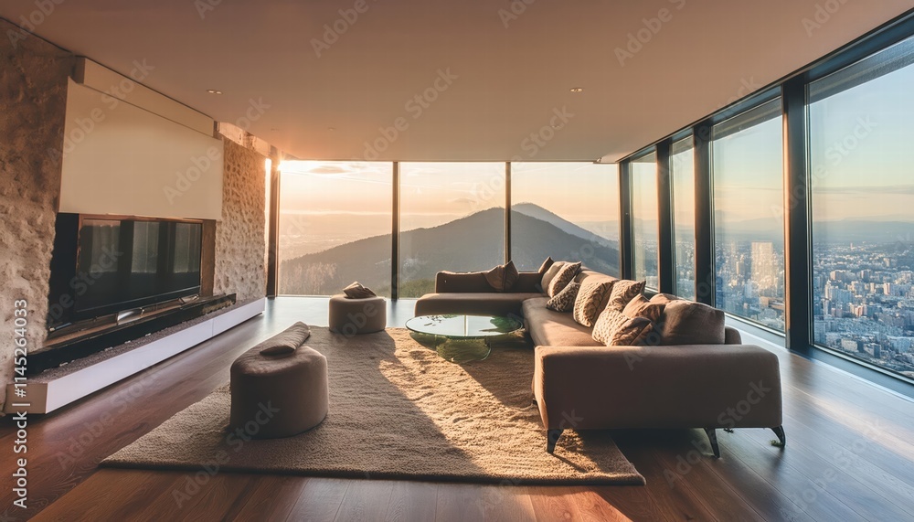Stunning Modern Penthouse Living Room with Expansive Windows Offering Breathtaking City Views Perfect Zoom Background for Professional and Casual Meetings Stunning Modern Penthouse Living Room with Expansive Windows Offering Breathtaking City Views Perfect Zoom Background for Professional and Casual Meetings