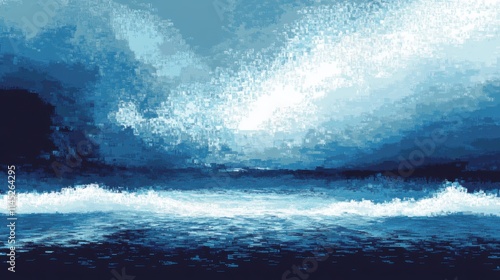Imagen de paisaje marino con olas y cielo nublado