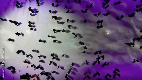 Montreal city skating rink at night illuminated for Christmas, Quebec, Canada.