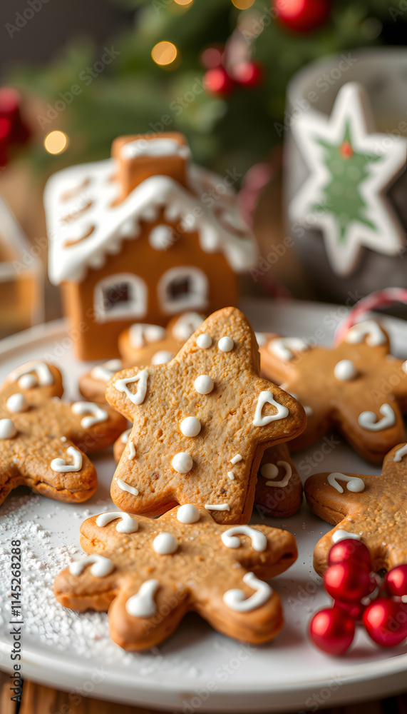 Christmas homemade gingerbread cookies a, simple style. isolated with white highlights Christmas homemade gingerbread cookies a, simple style. isolated with white highlights