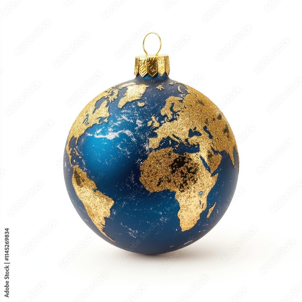 Christmas tree toy like the Earth isolated on white background. Continents of America, Africa and Europe in view. Christmas tree toy like the Earth isolated on white background. Continents of America, Africa and Europe in view.