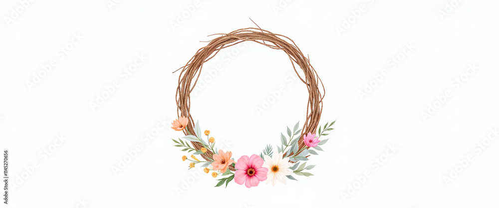 Easter floral wreath with pink and peach flowers Easter floral wreath with pink and peach flowers