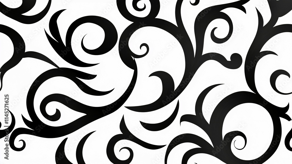 Abstract Black and White Swirling Floral Design Abstract Black and White Swirling Floral Design