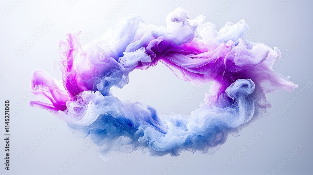 Abstract colorful ink swirling in water, creating a vibrant oval shape against a light gray background. Abstract colorful ink swirling in water, creating a vibrant oval shape against a light gray background.