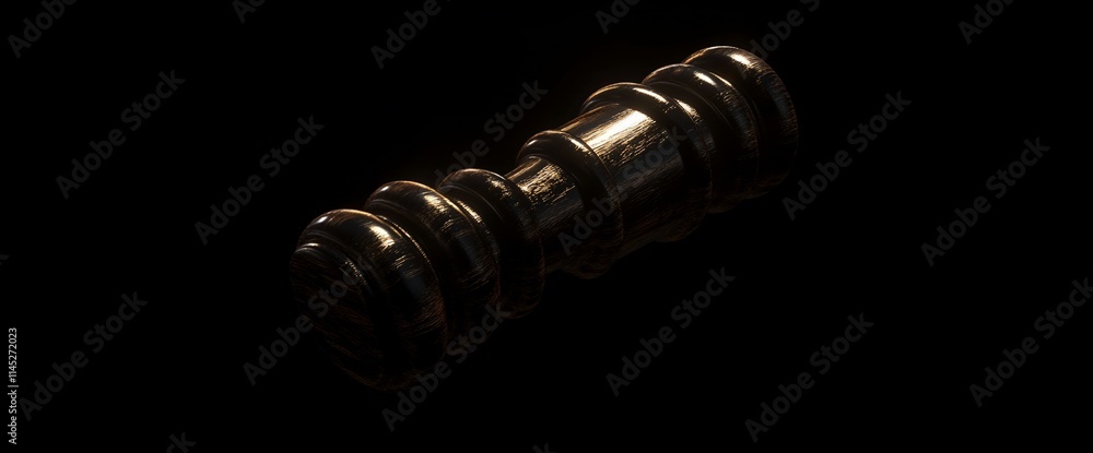 A shiny, cylindrical object with ridges, possibly a decorative or functional item. A shiny, cylindrical object with ridges, possibly a decorative or functional item.