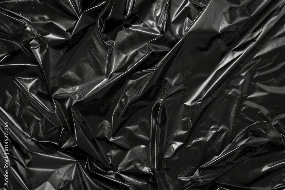 Photo of Crumpled sheet of black polythene plastic wrap. Background texture for backdrops or mapping Photo of Crumpled sheet of black polythene plastic wrap. Background texture for backdrops or mapping