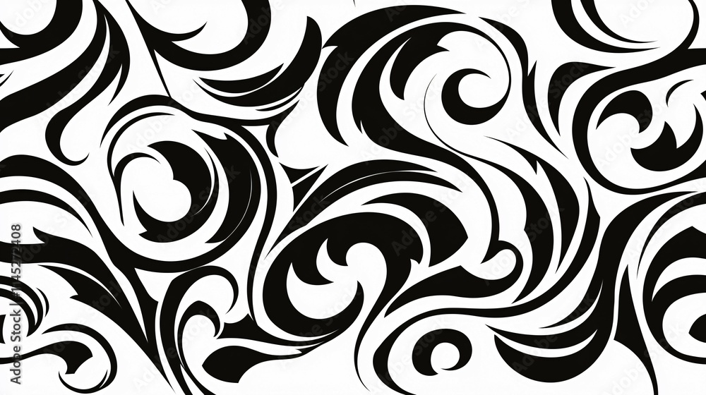 Abstract Black And White Swirling Floral Design Abstract Black And White Swirling Floral Design