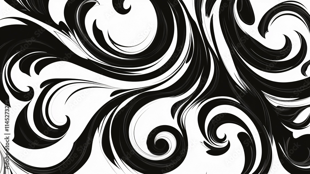 Fototapeta premium Abstract Black and White Swirling Floral Design