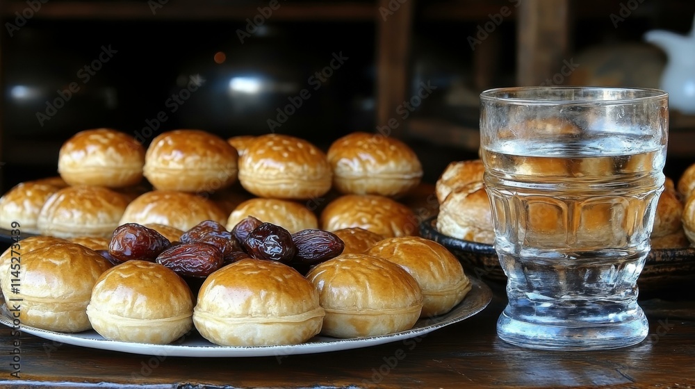 Ramadan and Eid Traditions Breaking fast with dates and water Ramadan and Eid Traditions Breaking fast with dates and water