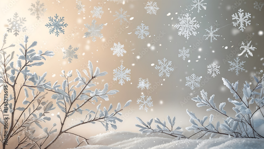 Elegant snowflake patterns on a light gold background, ideal for holiday themes, greeting cards, or winter designs. Generative AI Elegant snowflake patterns on a light gold background, ideal for holiday themes, greeting cards, or winter designs. Generative AI