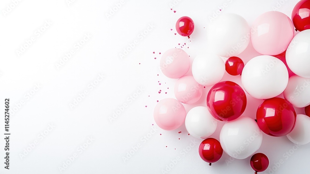 Pink, red, white balloons on white background. Pink, red, white balloons on white background.