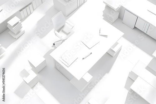 Wallpaper Mural Minimalist white office interior with desk, chair, and documents. Torontodigital.ca