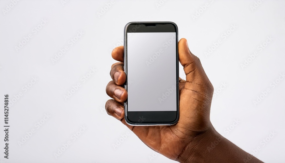 Hand with Phone Blank screen white background Hand with Phone Blank screen white background