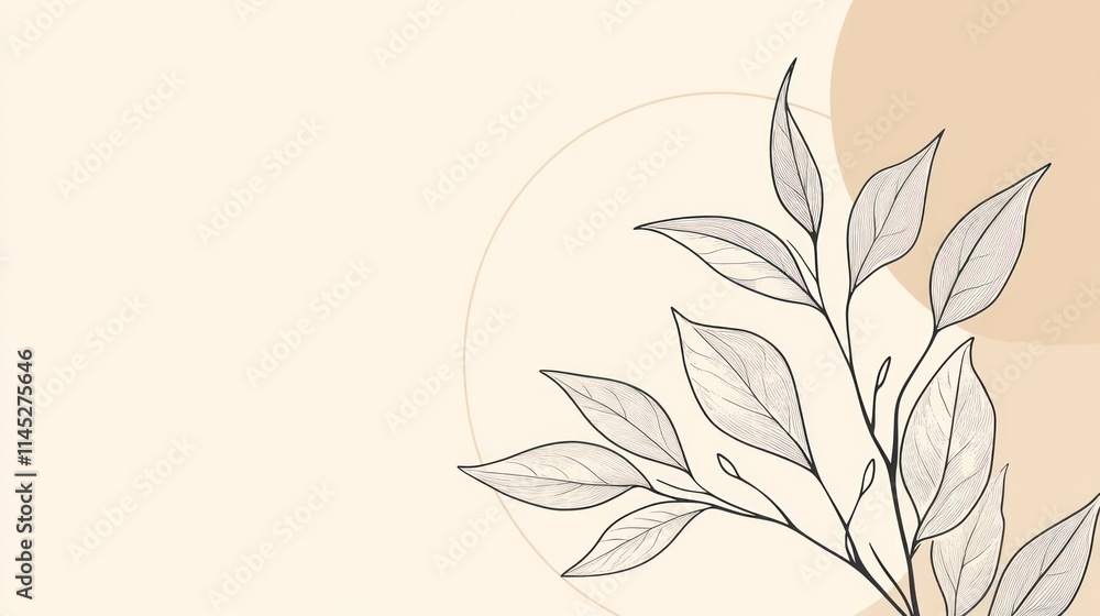 custom made wallpaper toronto digitalMinimalist beige background with delicate grey leaves and geometric shapes.