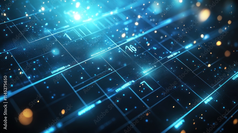 Fototapeta premium Abstract digital grid with glowing blue lines and data streams.