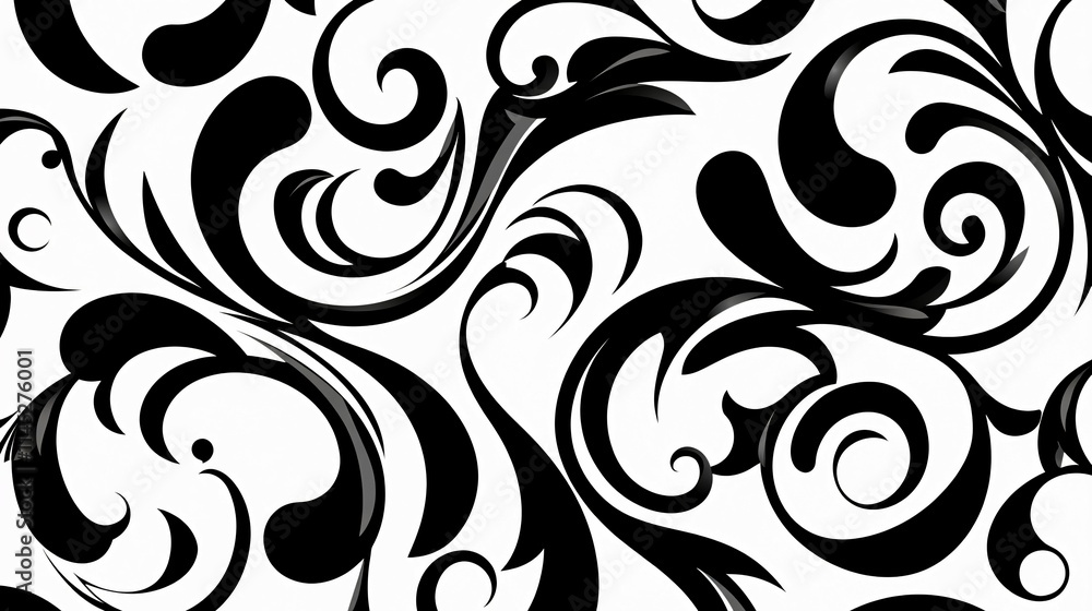 Abstract Black and White Swirling Floral Design Abstract Black and White Swirling Floral Design