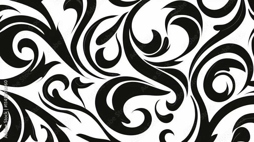Abstract Black and White Swirling Floral Design Abstract Black and White Swirling Floral Design