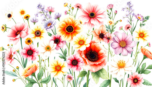 Large collection of flowers bouquets on white background, watercolor illustration made with, smooth light