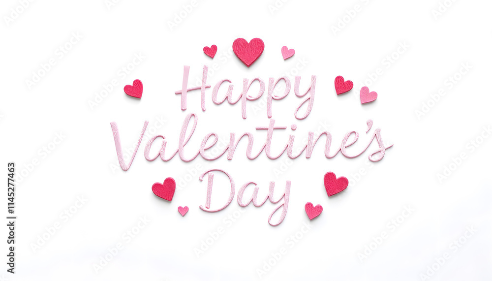 Naklejka premium Happy Valentines Day lettering on greeting card, minimalism, with white tones
