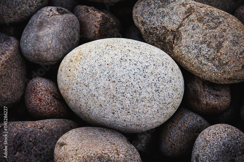 Smooth egg-shaped boulders on a beach in Acadia National Park, Maine photo