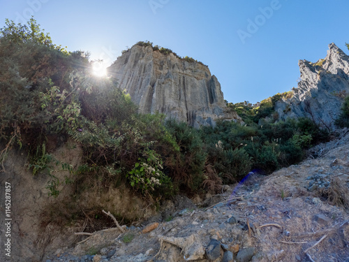 Putangirua Pinnacles in Wairarapa – Rugged Badlands Terrain, Iconic Hoodoos, and Scenic Reserve with Eroded Cliffs and Native Bush in New Zealand photo