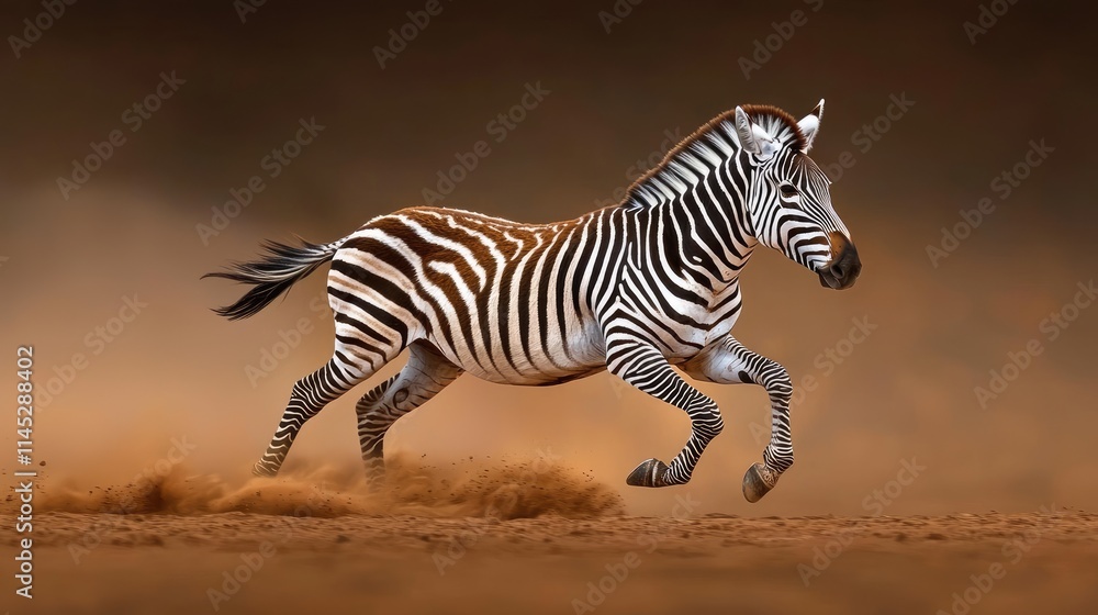 Fototapeta premium Zebra running across the savanna wildlife photography natural habitat action shot dynamic environment