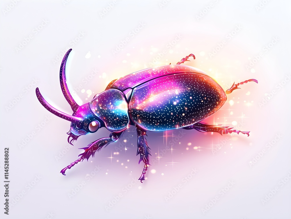 Vibrant watercolor illustration of a rhinoceros beetle on a light pastel background, featuring intricate textures and soft color blending Vibrant watercolor illustration of a rhinoceros beetle on a light pastel background, featuring intricate textures and soft color blending