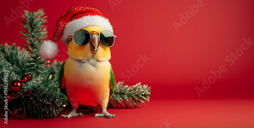 a duck with a santa hat and christmas vibes photo