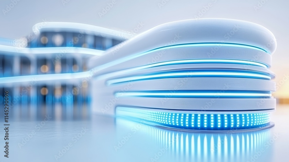 Futuristic logistics hub close-up, smooth industrial architecture, AI-powered automation hints, symbolizing technological progress Futuristic logistics hub close-up, smooth industrial architecture, AI-powered automation hints, symbolizing technological progress