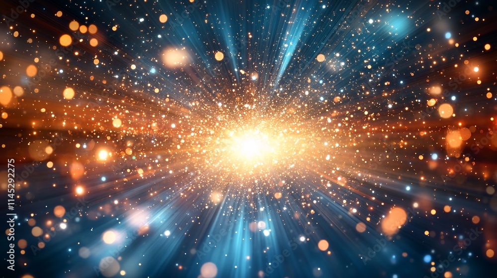 Bright energy burst with glowing particles and rays. Bright energy burst with glowing particles and rays.