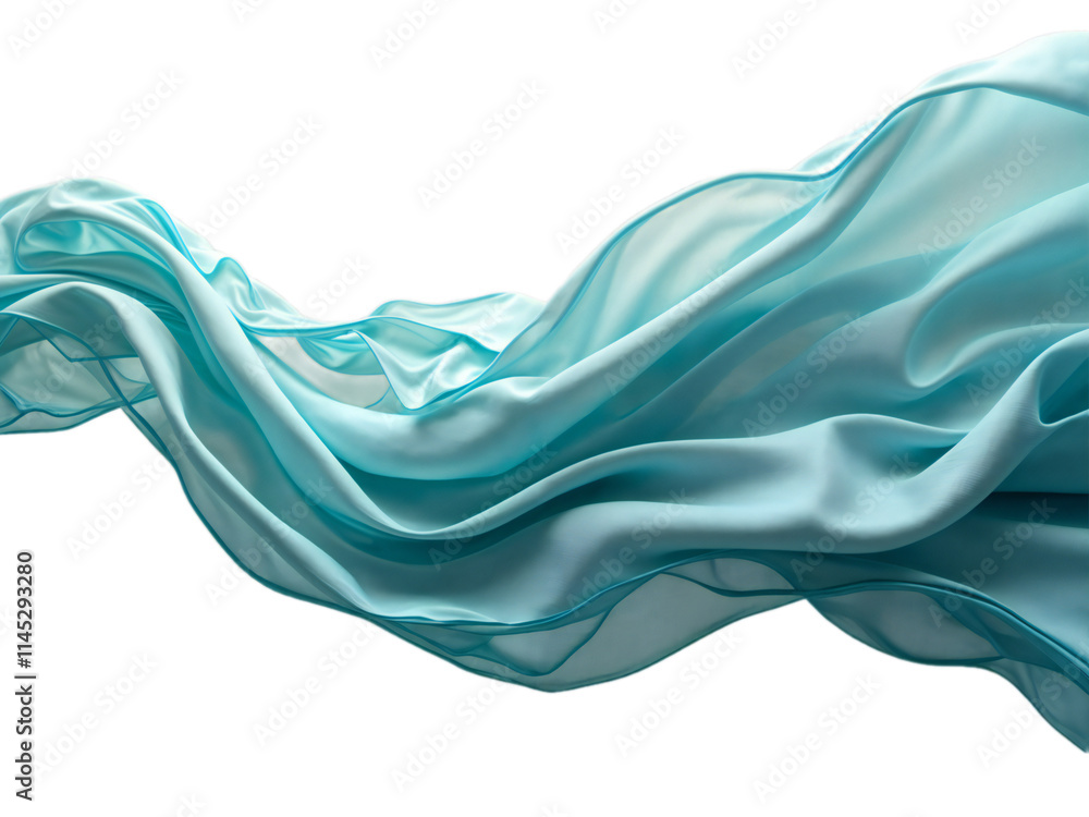 A piece of light blue fabric appears suspended in mid air against a black background, showcasing movement and fluidity with delicate folds and translucence. A piece of light blue fabric appears suspended in mid air against a black background, showcasing movement and fluidity with delicate folds and translucence.