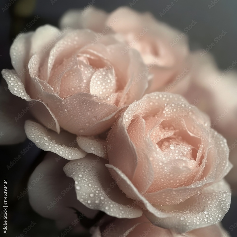 Rosas rosas claras con gotas de agua