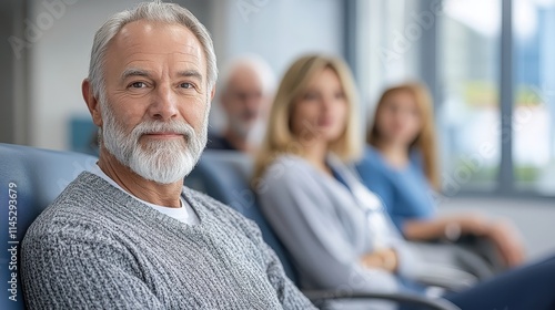 Soft Focus stock photo of families waiting in line for healthcare services, creating a patientcentered scene