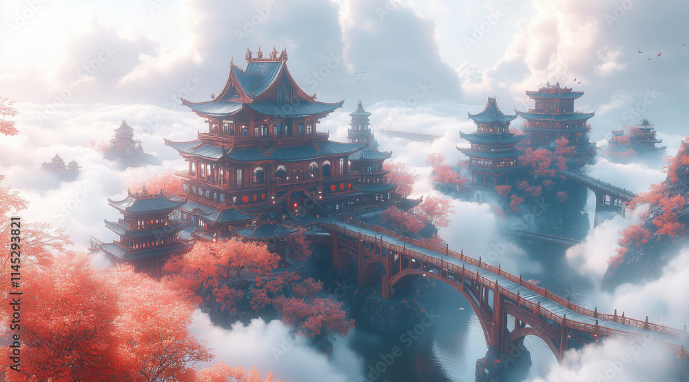 Obraz premium Chinese Traditional Building on the cloud