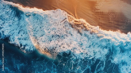 Abstract Ocean waves on the beach as background. Beautiful natural summer holidays holidays background. sunset over sandy beach and sea with blue water waves