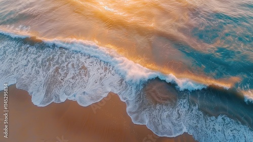 Abstract Ocean waves on the beach as background. Beautiful natural summer holidays holidays background. sunset over sandy beach and sea with blue water waves